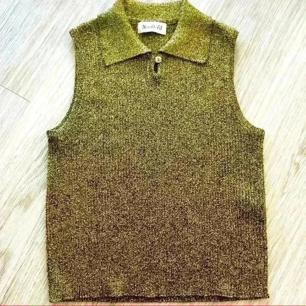NEO-DE-FIL VINTAGE GOLD SLEEVELESS COLLAR TOP SIZE SMALL
